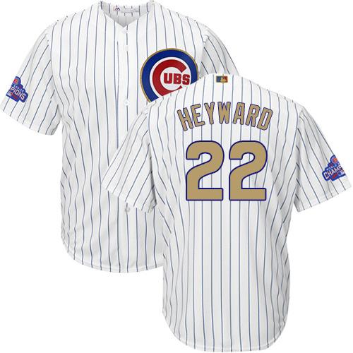 Cubs #22 Jason Heyward White(Blue Strip) Gold Program Cool Base Stitched MLB Jersey - Click Image to Close